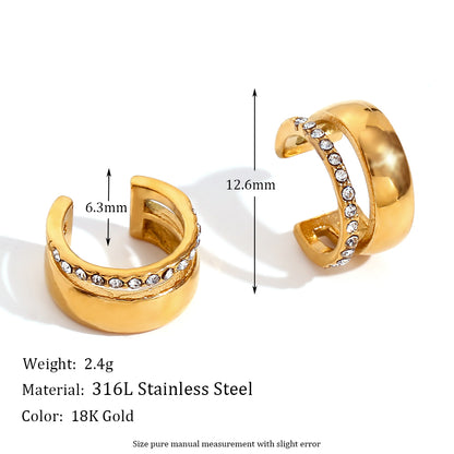 1 Pair Casual Simple Style C Shape Plating Inlay Stainless Steel Rhinestones 18k Gold Plated Ear Cuffs