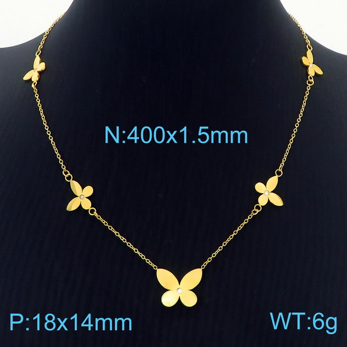 Sweet Simple Style Four Leaf Clover Titanium Steel Plating Inlay Artificial Diamond 18k Gold Plated Bracelets Necklace