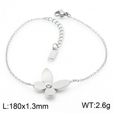 Sweet Simple Style Four Leaf Clover Titanium Steel Plating Inlay Artificial Diamond 18k Gold Plated Bracelets Necklace