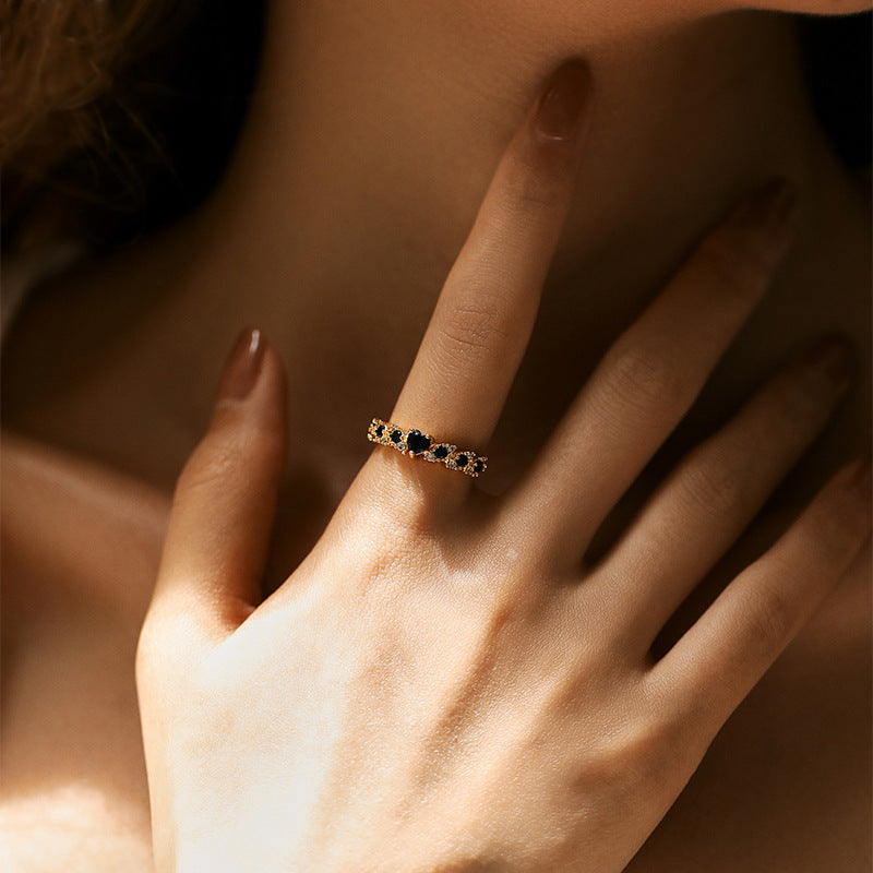 Retro Geometric Copper Inlay Zircon Open Rings