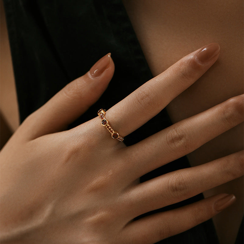 Retro Geometric Copper Inlay Zircon Open Rings