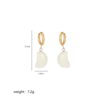 1 Pair Classical Exaggerated Simple Style Moon Polishing Stainless Steel Natural Stone 18K Gold Plated Drop Earrings