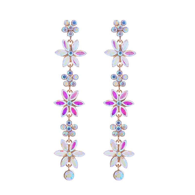 1 Pair Cute Shiny Flower Inlay Alloy Rhinestones Drop Earrings