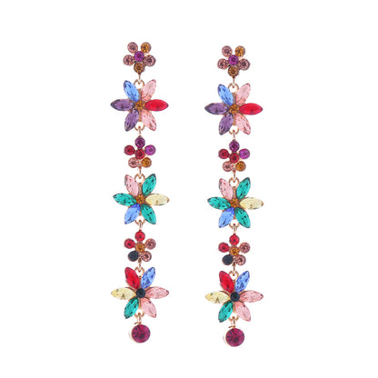 1 Pair Cute Shiny Flower Inlay Alloy Rhinestones Drop Earrings