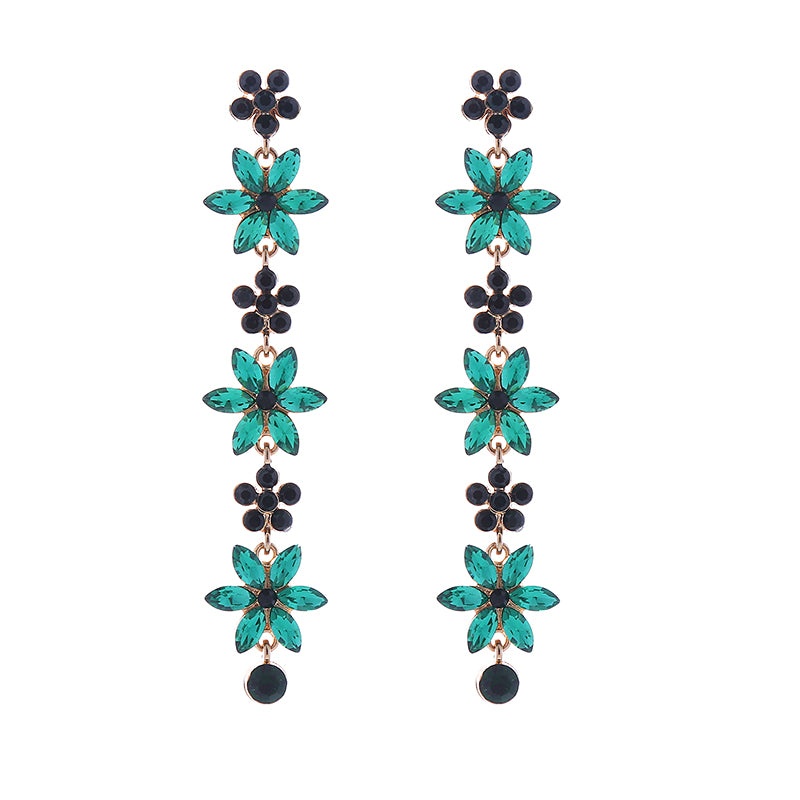 1 Pair Cute Shiny Flower Inlay Alloy Rhinestones Drop Earrings