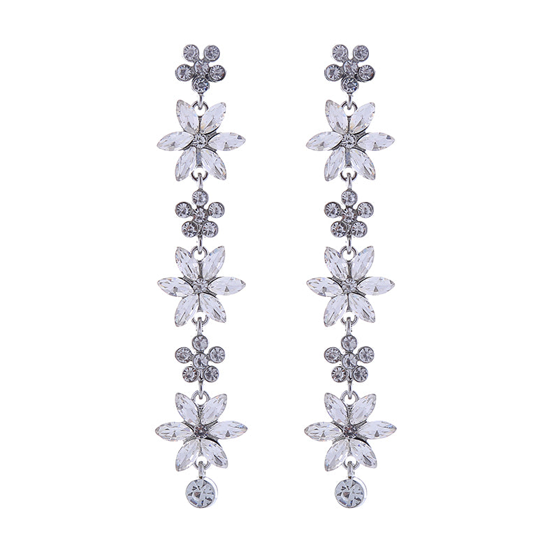 1 Pair Cute Shiny Flower Inlay Alloy Rhinestones Drop Earrings