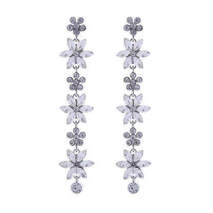 1 Pair Cute Shiny Flower Inlay Alloy Rhinestones Drop Earrings