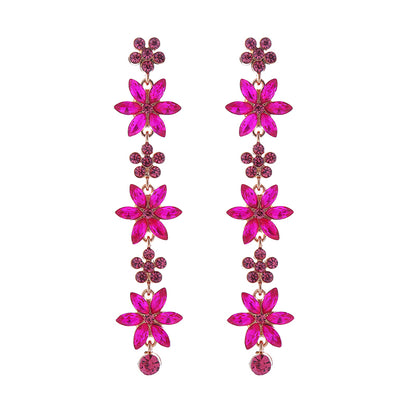 1 Pair Cute Shiny Flower Inlay Alloy Rhinestones Drop Earrings