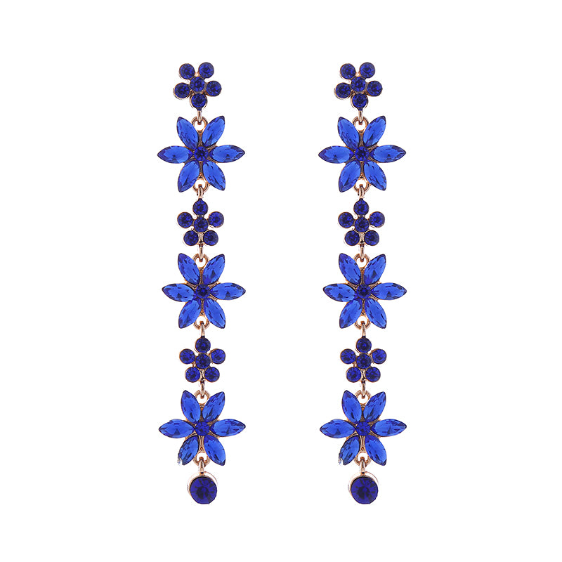 1 Pair Cute Shiny Flower Inlay Alloy Rhinestones Drop Earrings