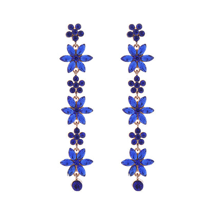 1 Pair Cute Shiny Flower Inlay Alloy Rhinestones Drop Earrings