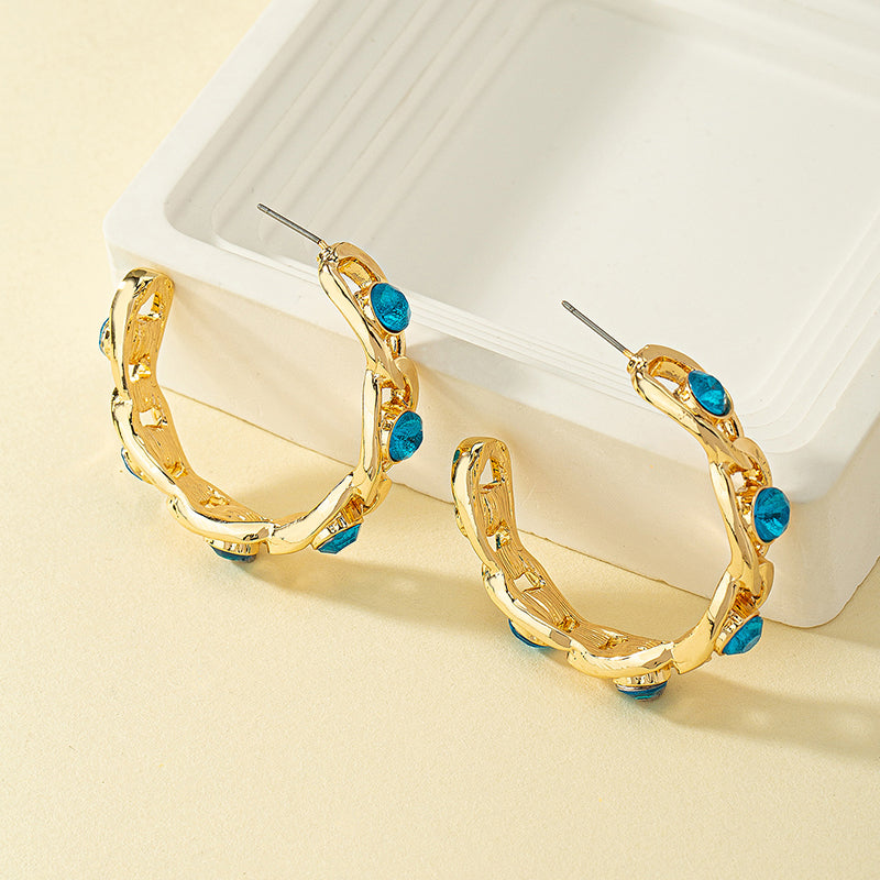 1 Pair Simple Style Classic Style Commute C Shape Plating Inlay Alloy Artificial Diamond 14k Gold Plated Ear Studs