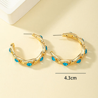 1 Pair Simple Style Classic Style Commute C Shape Plating Inlay Alloy Artificial Diamond 14k Gold Plated Ear Studs