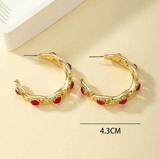 1 Pair Simple Style Classic Style Commute C Shape Plating Inlay Alloy Artificial Diamond 14k Gold Plated Ear Studs