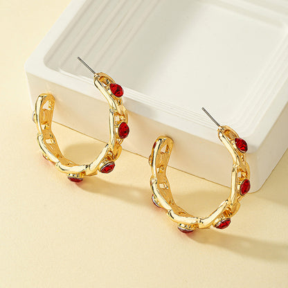 1 Pair Simple Style Classic Style Commute C Shape Plating Inlay Alloy Artificial Diamond 14k Gold Plated Ear Studs