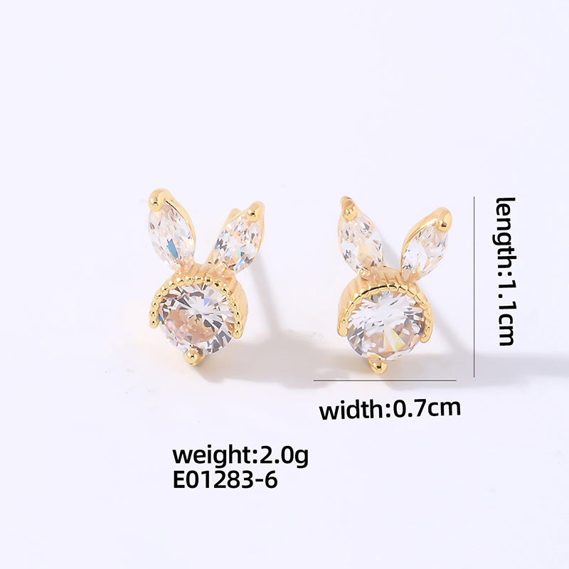 1 Pair Casual Simple Style Shiny Rabbit Plating Inlay Copper Zircon Gold Plated Ear Studs