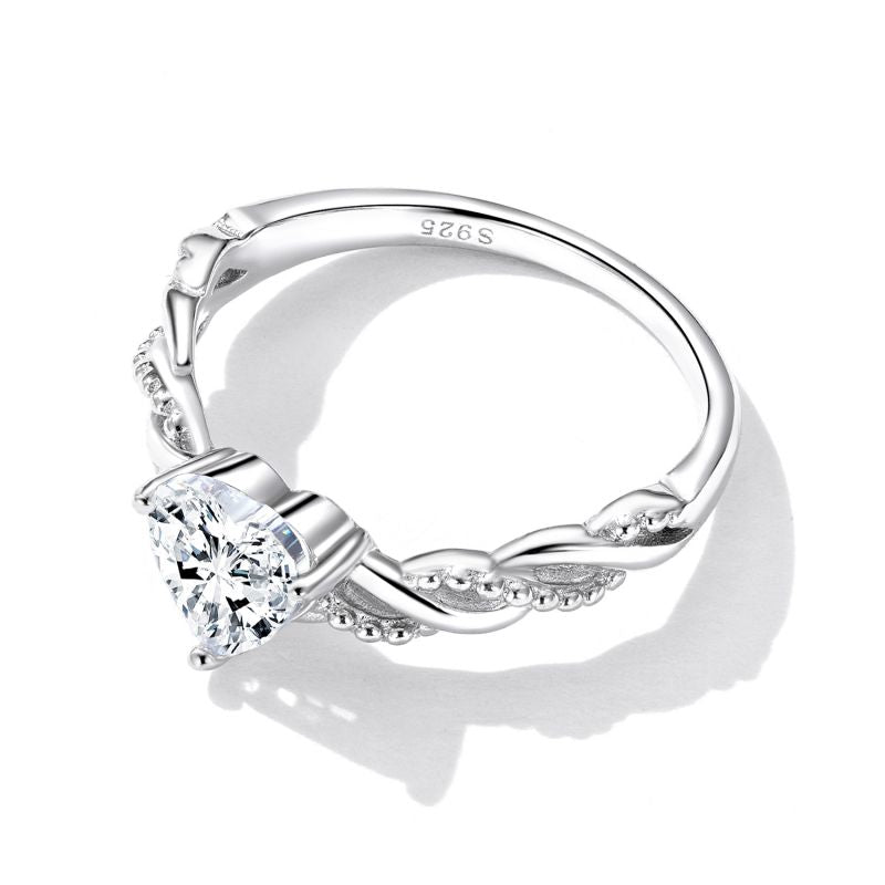 Elegant Shiny Heart Shape Sterling Silver Zircon Rings In Bulk