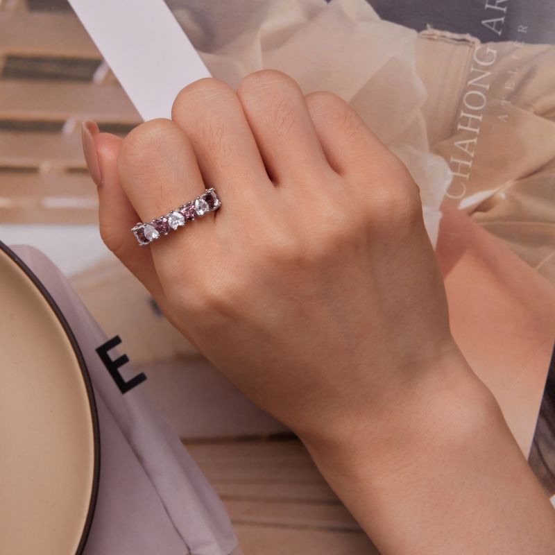 Elegant Shiny Heart Shape Sterling Silver Zircon Rings In Bulk