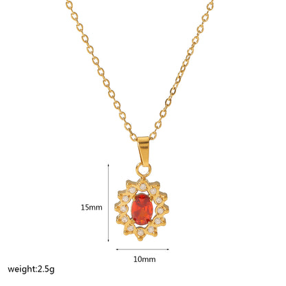 Elegant Retro Quadrilateral Heart Shape Stainless Steel Plating Inlay Zircon 18k Gold Plated Pendant Necklace