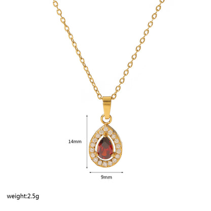 Elegant Retro Quadrilateral Heart Shape Stainless Steel Plating Inlay Zircon 18k Gold Plated Pendant Necklace