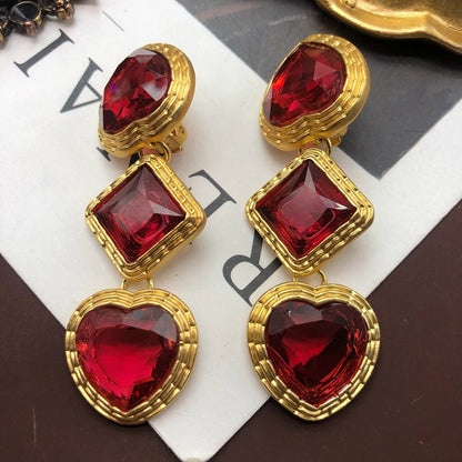 Wholesale Jewelry Retro Heart Shape Alloy Artificial Gemstones Gold Plated Plating Inlay Drop Earrings