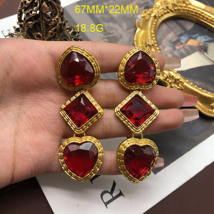 Wholesale Jewelry Retro Heart Shape Alloy Artificial Gemstones Gold Plated Plating Inlay Drop Earrings