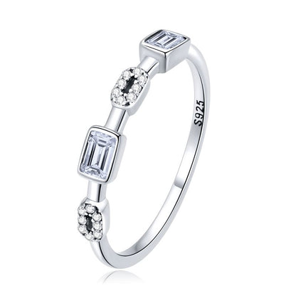 Classic Style Geometric Sterling Silver Inlay Zircon Rings