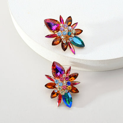 1 Pair Elegant Luxurious Shiny Geometric Flower Plating Inlay Zinc Alloy Rhinestones Ear Studs