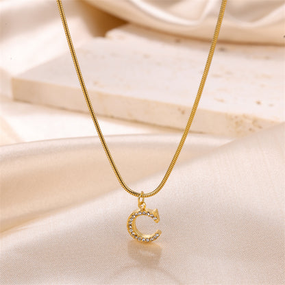 Sweet Simple Style Artistic Letter Stainless Steel Plating Inlay Artificial Diamond 18k Gold Plated Pendant Necklace