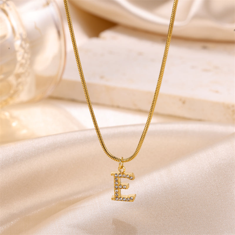 Sweet Simple Style Artistic Letter Stainless Steel Plating Inlay Artificial Diamond 18k Gold Plated Pendant Necklace