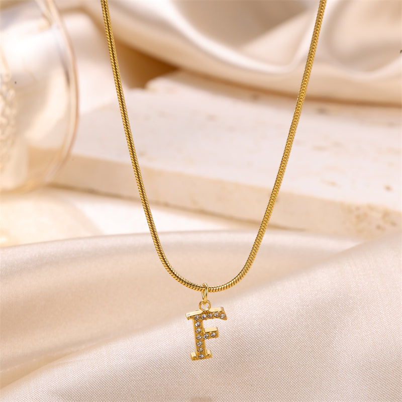 Sweet Simple Style Artistic Letter Stainless Steel Plating Inlay Artificial Diamond 18k Gold Plated Pendant Necklace