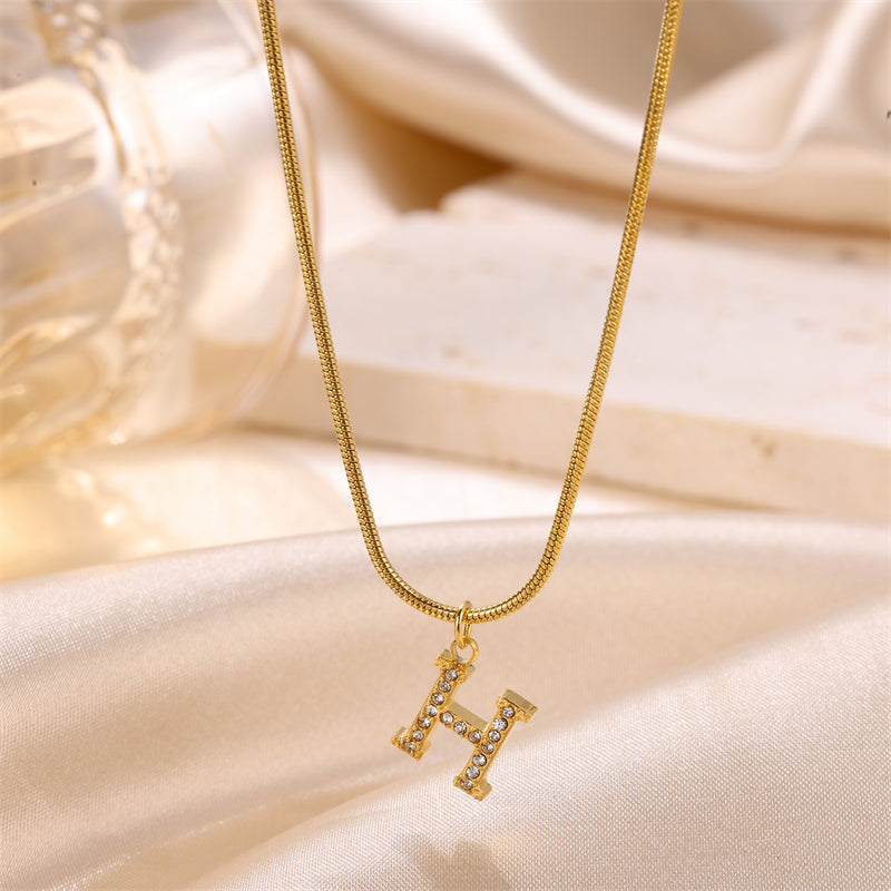 Sweet Simple Style Artistic Letter Stainless Steel Plating Inlay Artificial Diamond 18k Gold Plated Pendant Necklace