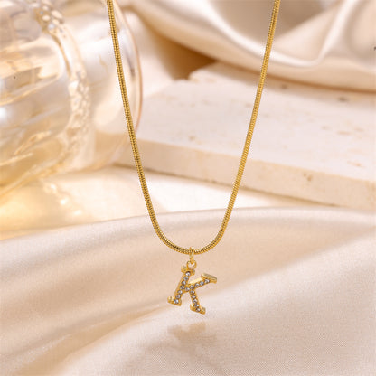 Sweet Simple Style Artistic Letter Stainless Steel Plating Inlay Artificial Diamond 18k Gold Plated Pendant Necklace