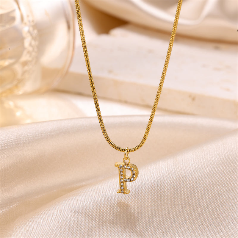 Sweet Simple Style Artistic Letter Stainless Steel Plating Inlay Artificial Diamond 18k Gold Plated Pendant Necklace