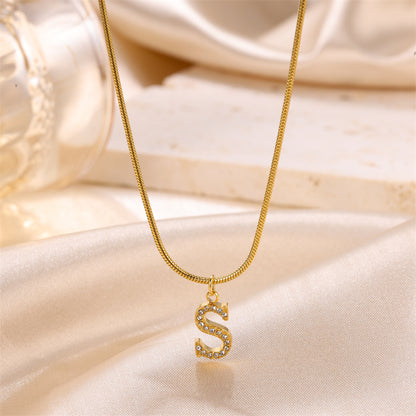 Sweet Simple Style Artistic Letter Stainless Steel Plating Inlay Artificial Diamond 18k Gold Plated Pendant Necklace