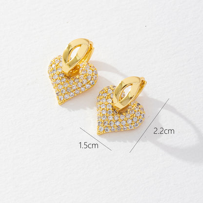 1 Pair Sweet Heart Shape Plating Inlay Copper Zircon Earrings