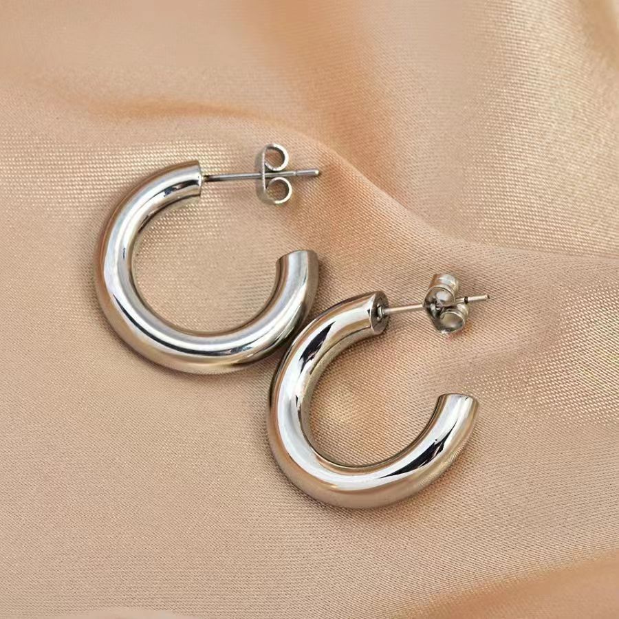 1 Pair Simple Style C Shape Plating Stainless Steel 18k Gold Plated Ear Studs