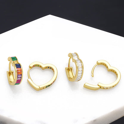 1 Pair Sweet Heart Shape Plating Inlay Alloy Zircon Gold Plated Hoop Earrings