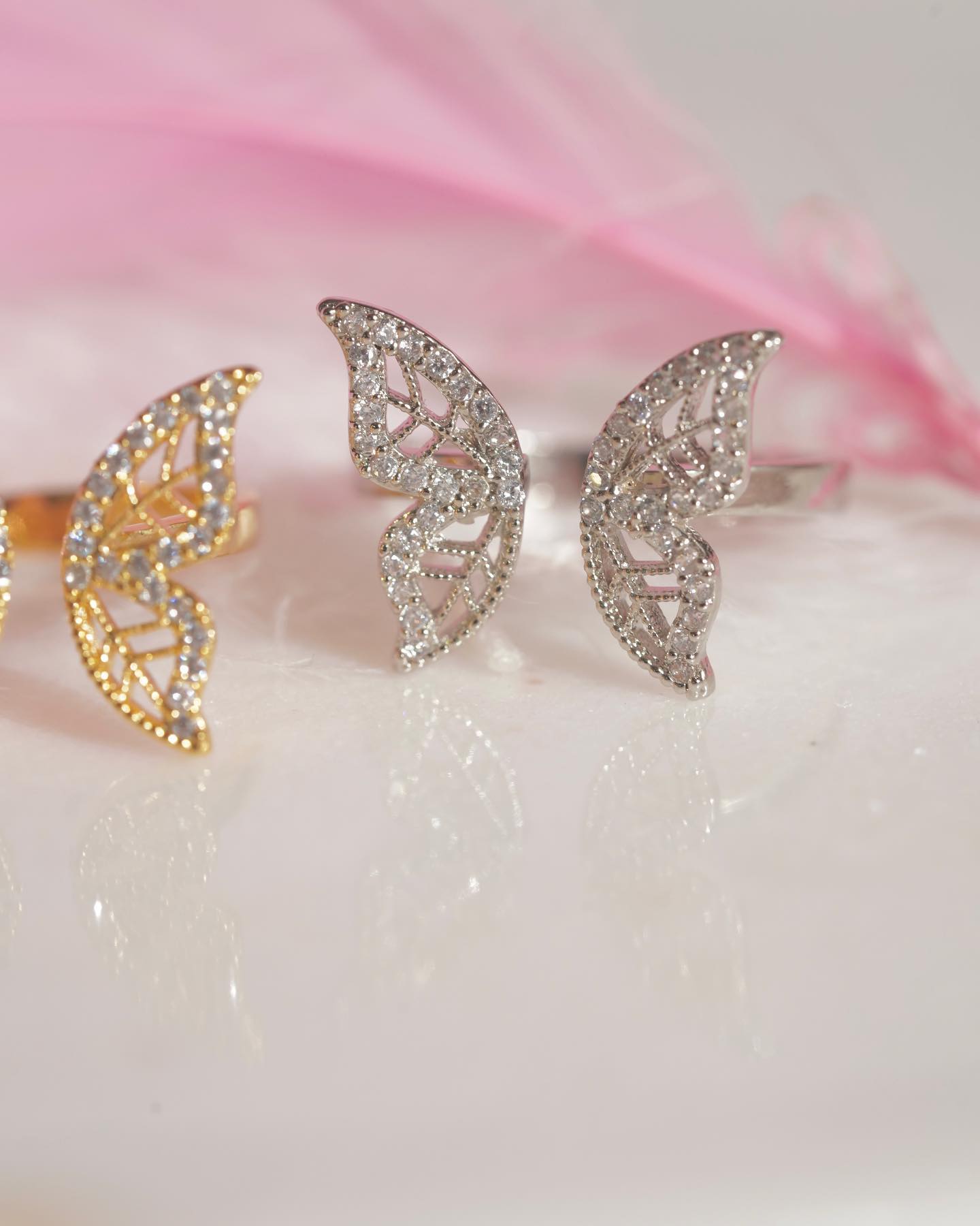 Sweet Butterfly Copper Plating Inlay Zircon Gold Plated Open Rings