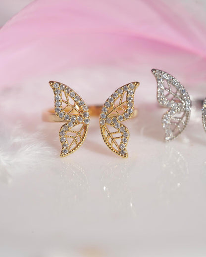 Sweet Butterfly Copper Plating Inlay Zircon Gold Plated Open Rings