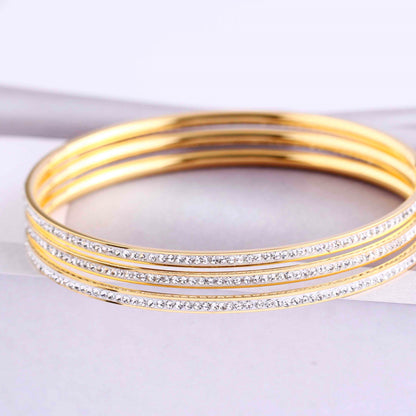 Wholesale Casual Classic Style Geometric Solid Color Stainless Steel Plating Inlay Gold Plated Rhinestones Bangle