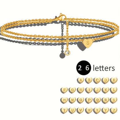 Beach Simple Style Letter Heart Shape Stainless Steel Plating Inlay Zircon 18k Gold Plated Women's Anklet