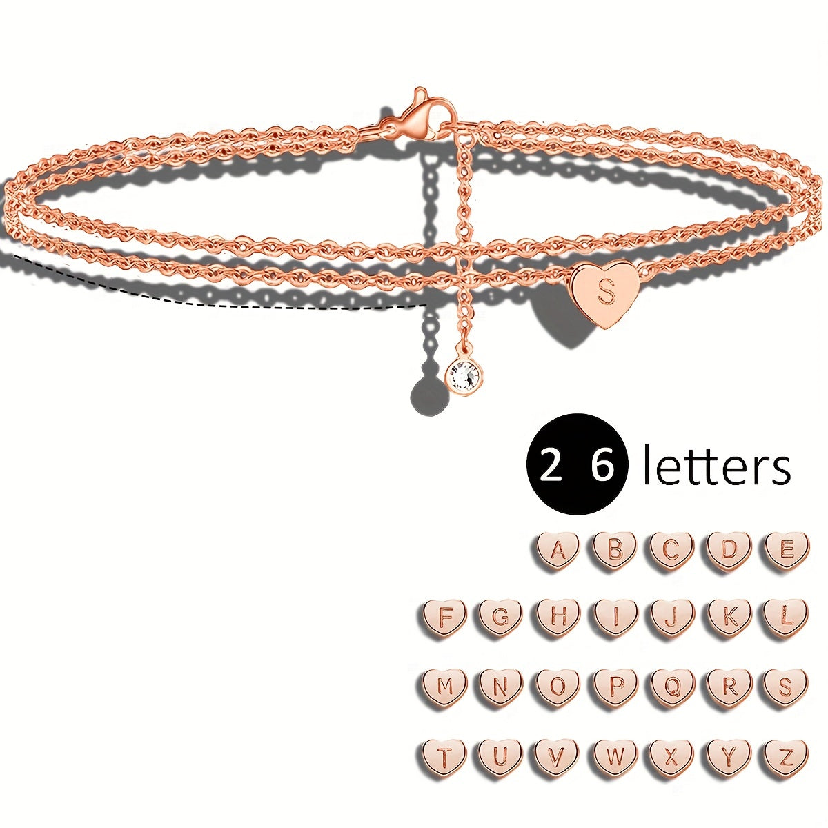 Beach Simple Style Letter Heart Shape Stainless Steel Plating Inlay Zircon 18k Gold Plated Women's Anklet