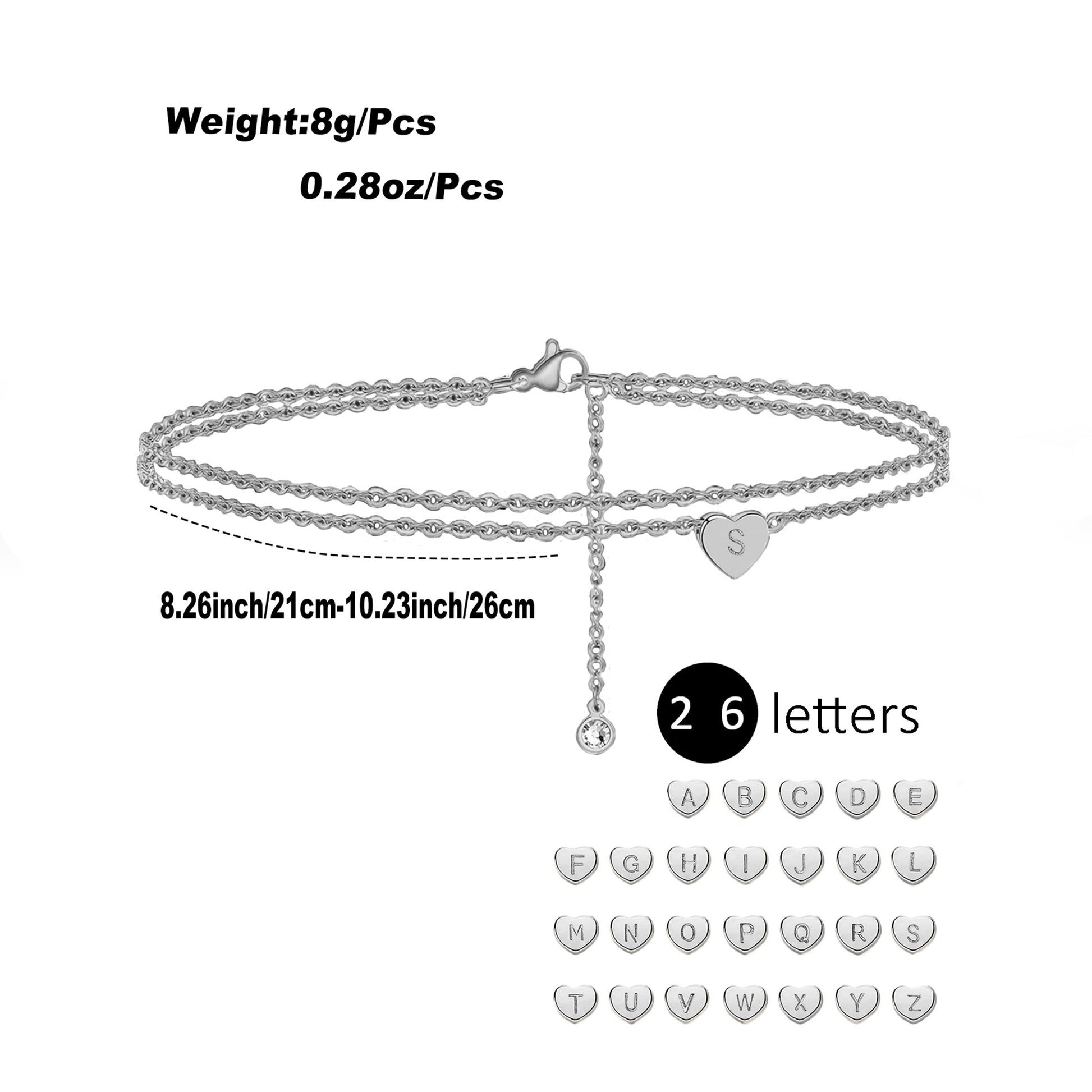 Beach Simple Style Letter Heart Shape Stainless Steel Plating Inlay Zircon 18k Gold Plated Women's Anklet