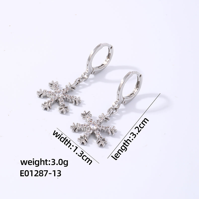 1 Pair Elegant Shiny Snowflake Plating Inlay Copper Zircon White Gold Plated Gold Plated Drop Earrings