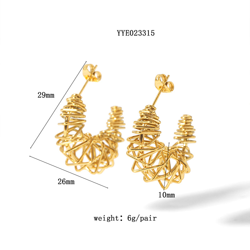 1 Pair French Style U Shape Plating Hollow Out Stainless Steel 18k Gold Plated Earrings