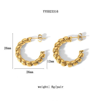 1 Pair French Style U Shape Plating Hollow Out Stainless Steel 18k Gold Plated Earrings