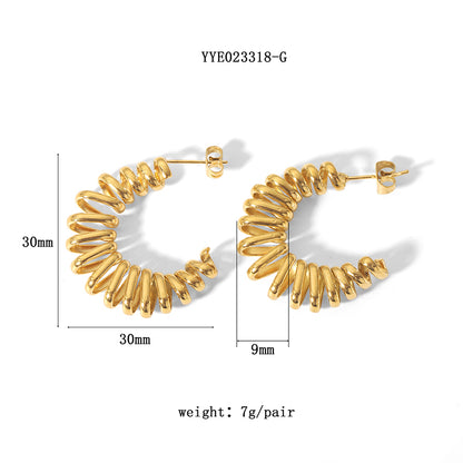 1 Pair French Style U Shape Plating Hollow Out Stainless Steel 18k Gold Plated Earrings