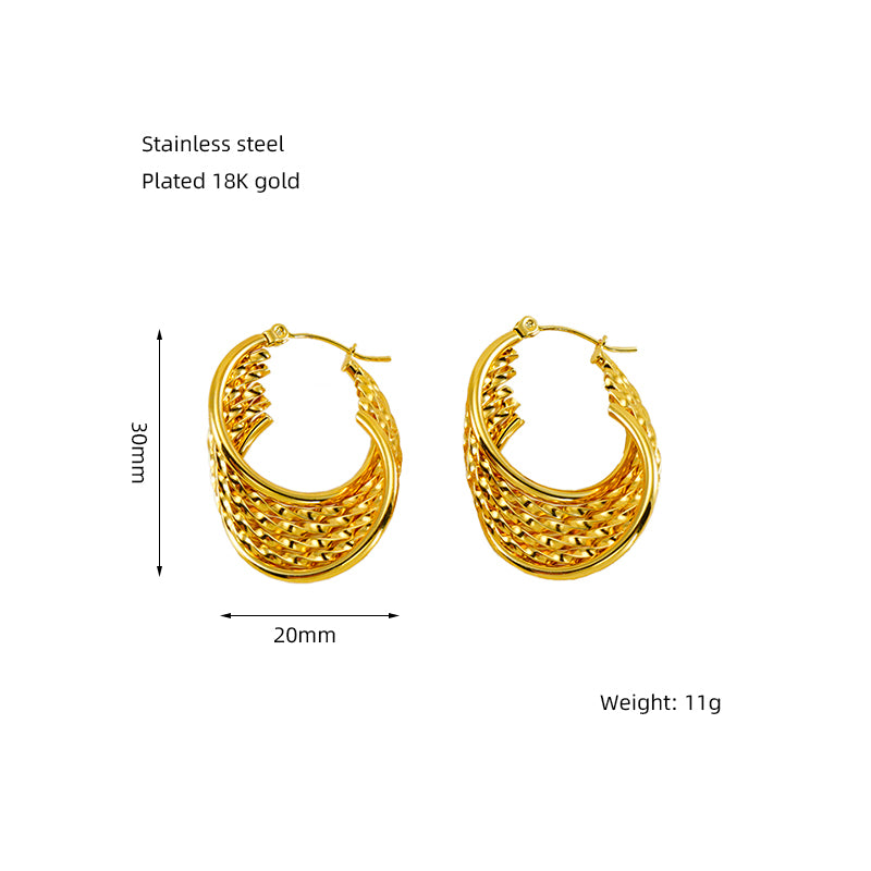 1 Pair Elegant U Shape Stripe Plating Stainless Steel 18k Gold Plated Hoop Earrings