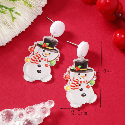 1 Pair Cartoon Style Snowman Painted Arylic Drop Earrings