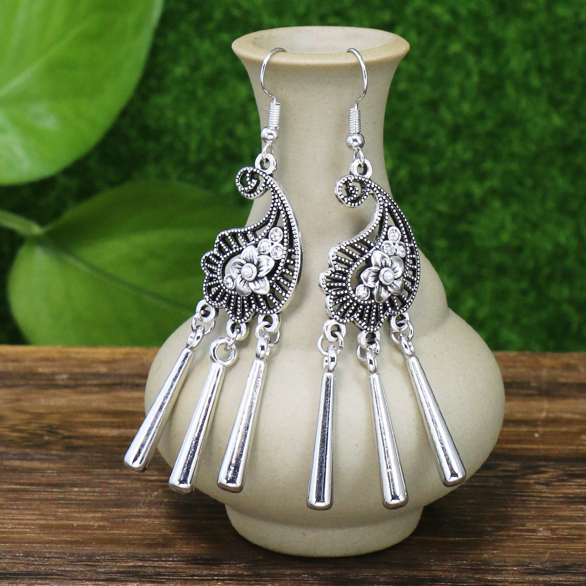 1 Pair Ethnic Style Tassel Flower Alloy Plating Hollow Out Women's Drop Earrings